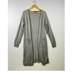Love Tree Longline Cardigan Sweater Womens Large Gray Open Front Pockets